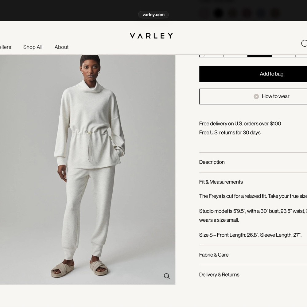 NWT Varley ivory marl freya sweat small